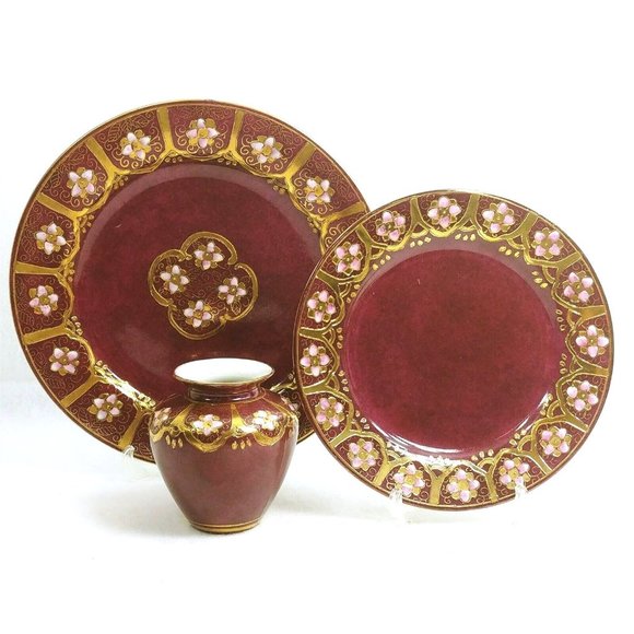 Decorative Dinner Salad Plate Vase set Toyo Orig Decal Moriage Relief Texture - Picture 6 of 10